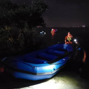 Launching raft at night for bio bay tour in Florida
