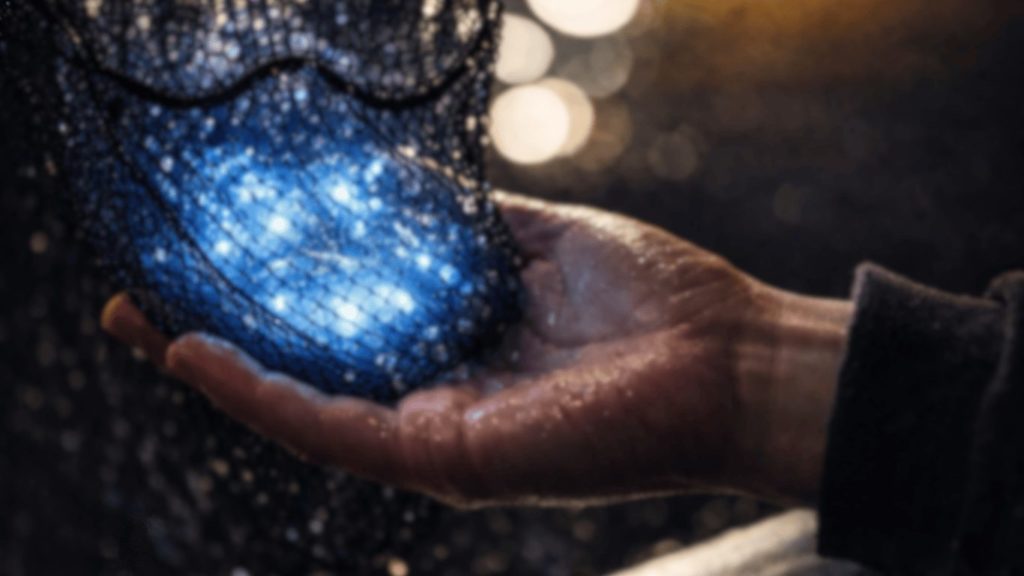 A BK Adventure Guest holding a Bioluminescent Comb Jelly in a net